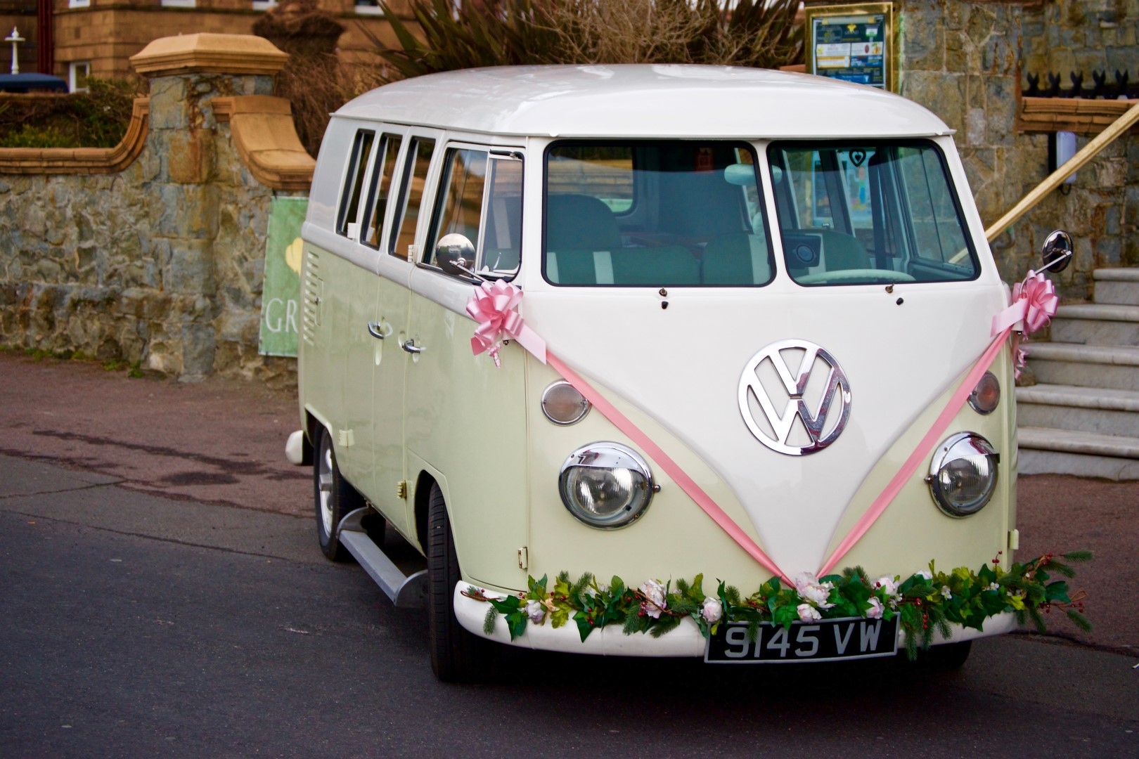 Volkswagen Bus decorated for a wedding